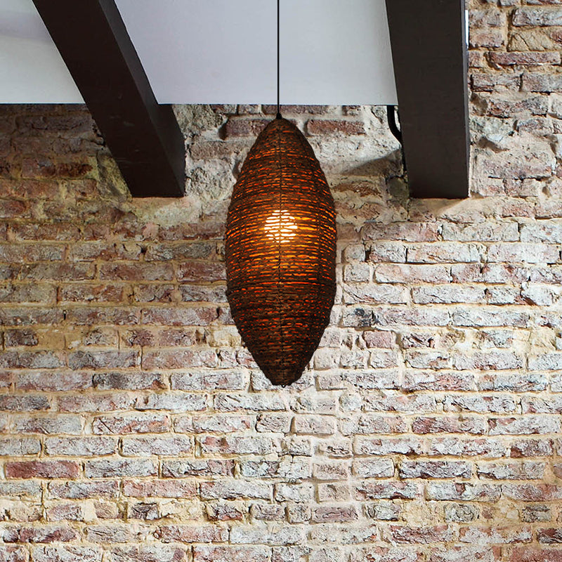 Cocoon Shaped Rattan Suspension Light Modernist 1-Bulb Coffee Finish Ceiling Pendant Lamp
