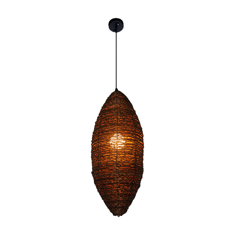 Cocoon Shaped Rattan Suspension Light Modernist 1-Bulb Coffee Finish Ceiling Pendant Lamp