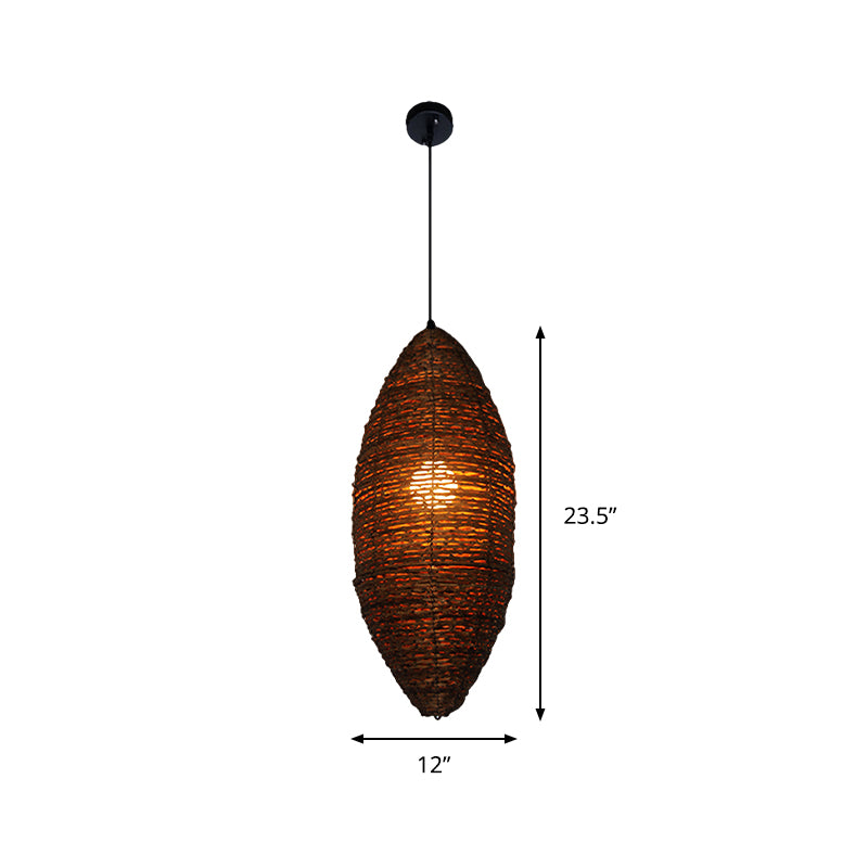 Cocoon Shaped Rattan Suspension Light Modernist 1-Bulb Coffee Finish Ceiling Pendant Lamp