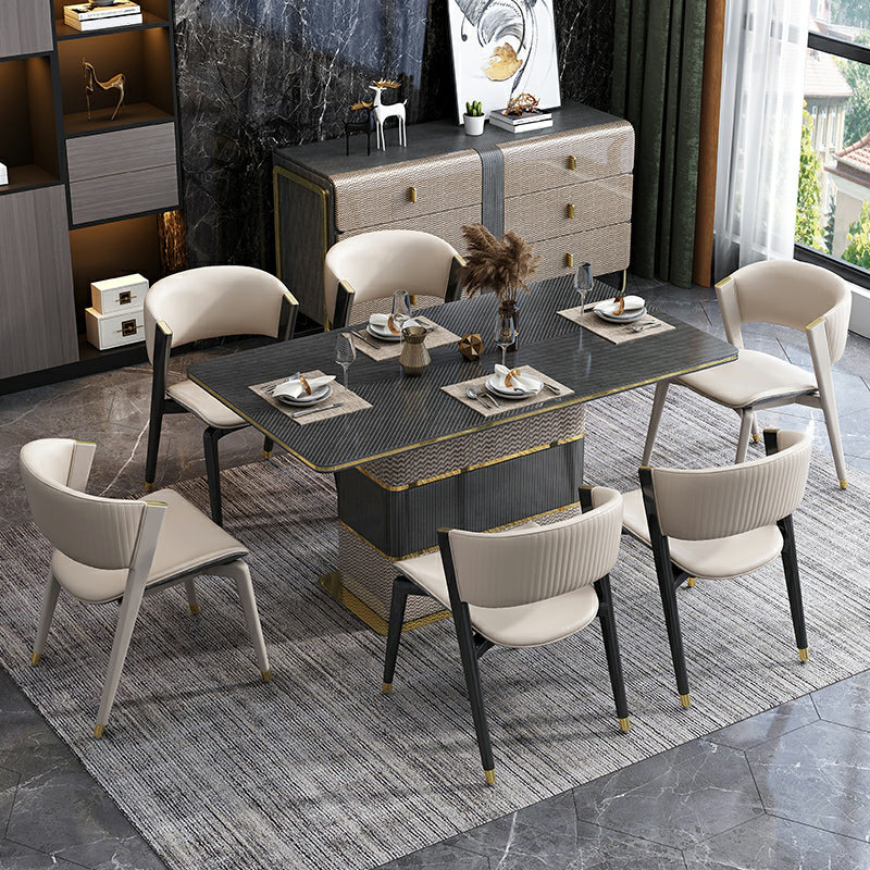 Rectangular Dining Table Modern Wood Tabletop with Metal Pedestal Base