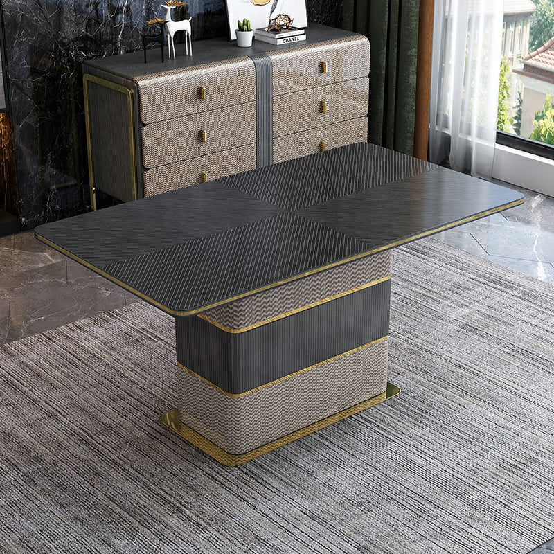 Rectangular Dining Table Modern Wood Tabletop with Metal Pedestal Base