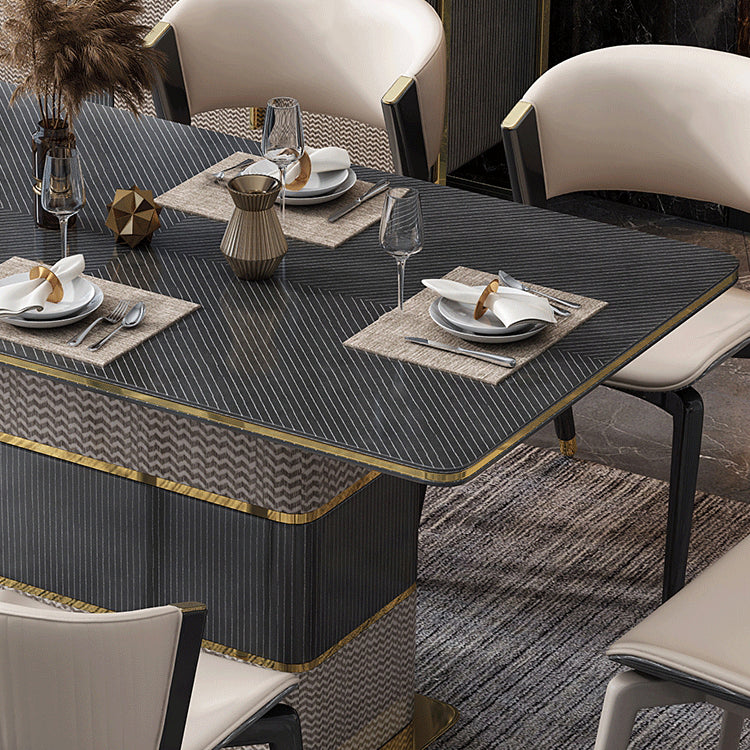 Rectangular Dining Table Modern Wood Tabletop with Metal Pedestal Base