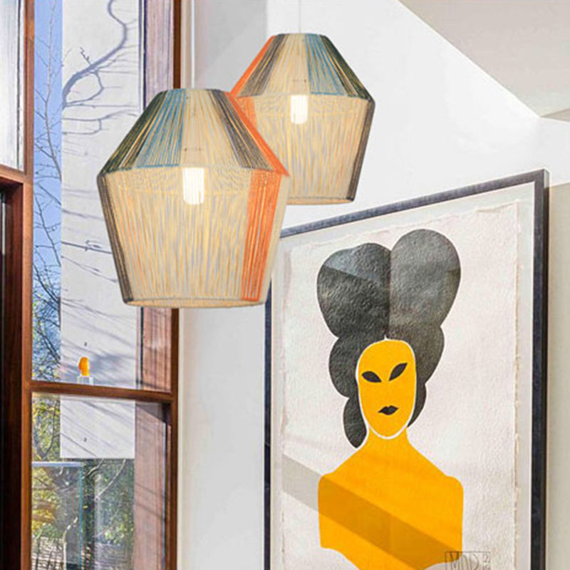 Beige Barrel Pendant Lighting Modernist 1 Head Rope Hanging Ceiling Lamp for Dining Room