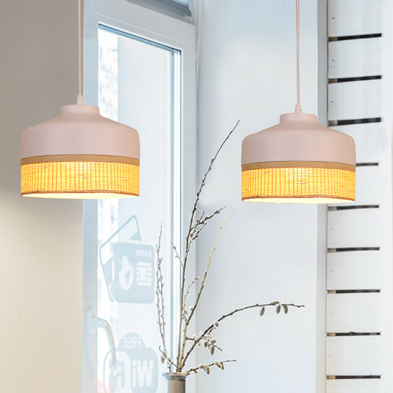 Modernismo a 1 luce a pendente a ciondolo luce bianca e altare beige lampada sospesa con tonalità di rattan di bambù
