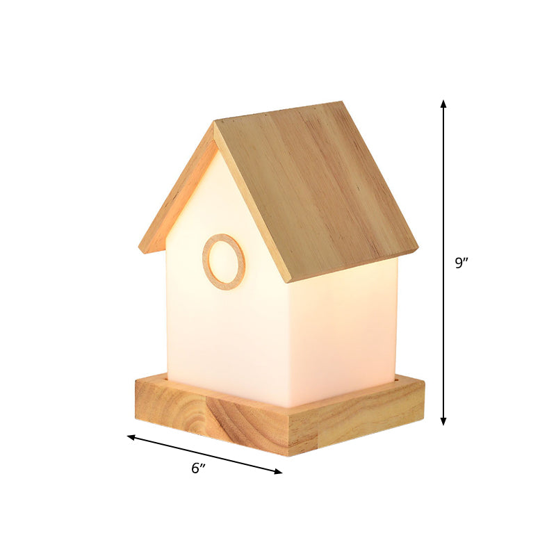 Lampe de nuit en forme de maison en bois lumière contemporain lampe de table de nuit beige à LED contemporain pour le chevet