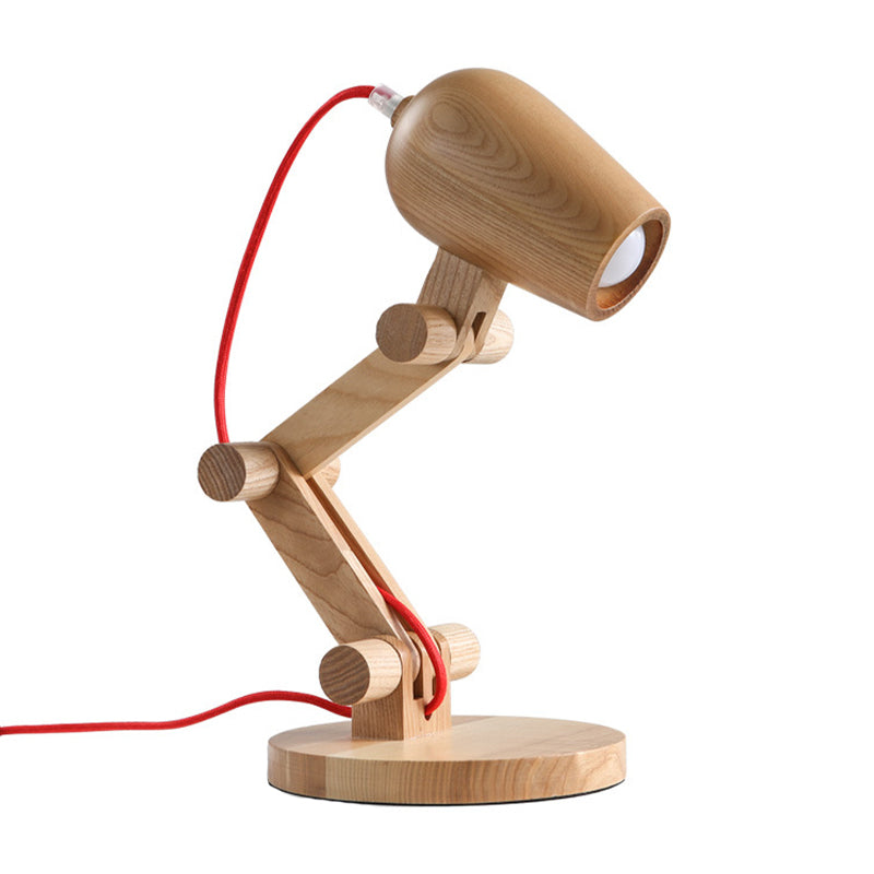 Swing Arm Wood Night Table Light Contemporary 1-Light Beige Night Lamp for Living Room