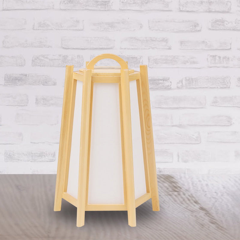 Mesa de noche de forma de torre Luz de madera japonesa 1 lámpara de beige ligera con sombra de tela