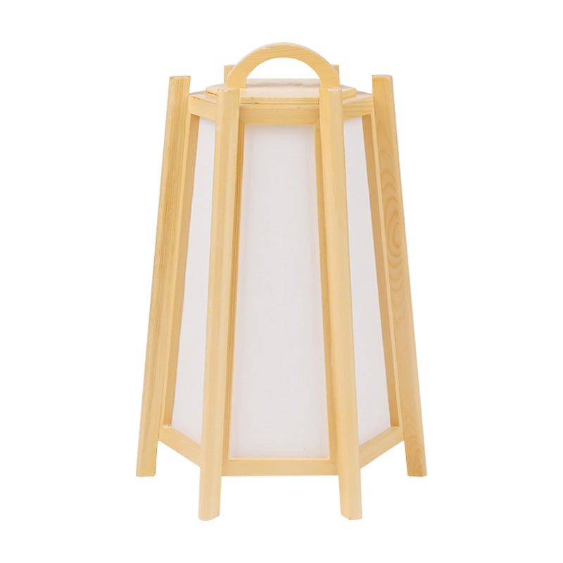 Mesa de noche de forma de torre Luz de madera japonesa 1 lámpara de beige ligera con sombra de tela