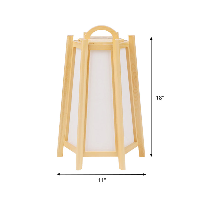 Mesa de noche de forma de torre Luz de madera japonesa 1 lámpara de beige ligera con sombra de tela