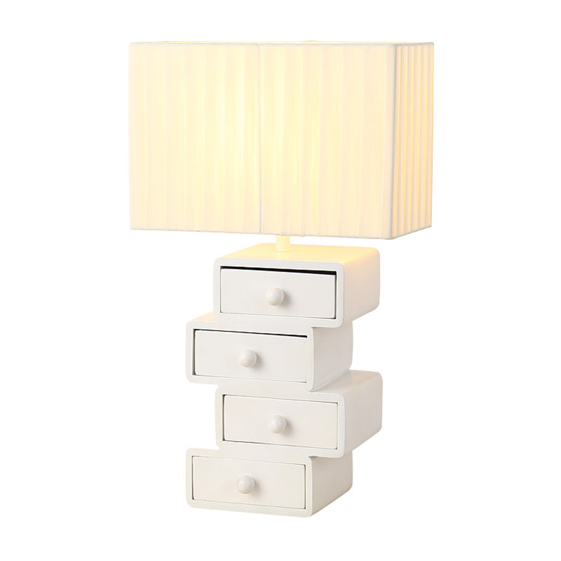 Luz de mesa de tela rectángulo 1 cabeza 1 cabeza lámpara de mesita de noche blanca con base de madera de cajón