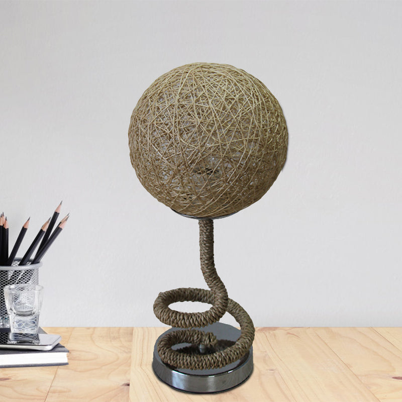 Asian Globe Veilleuse Bambou Rotin 1 Lumière Chambre Corde Lampe de Table de Nuit en Jaune Clair