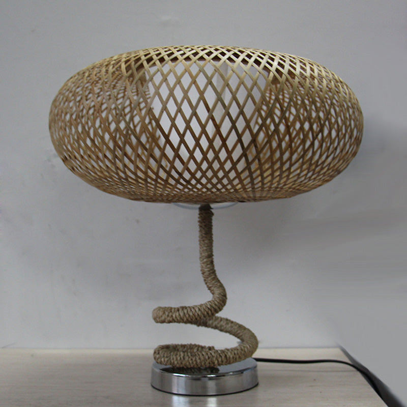 Palabra de noche ovalada tejida Rattan de bambú asiático 1 Lámpara de noche de linaza con diseño de cuerda