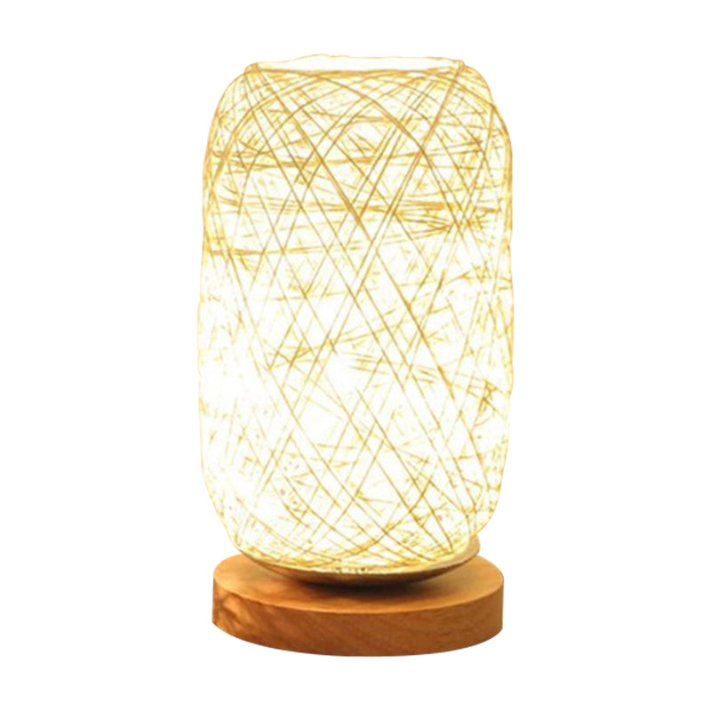 Bamboo Rattan Capsule Night Table Light Modern Asia 1-Light Beige/Coffee Nightstand Lamp