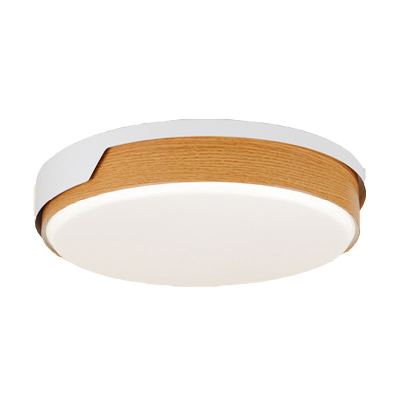 Beige Circle Flush Ceiling Light Modernist LED Wood Flush Mounted Lamp for Bedroom