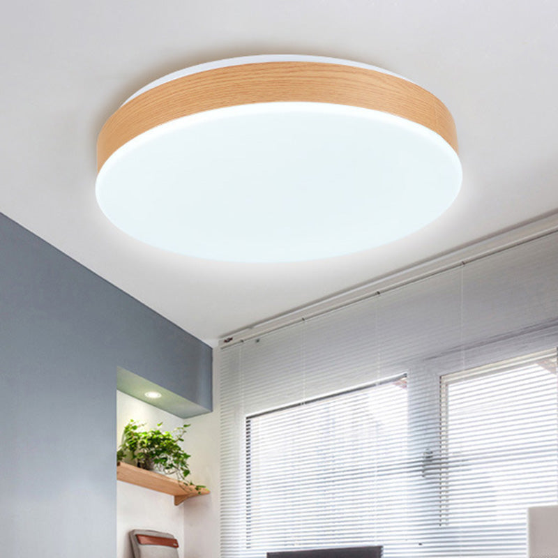 Wood Round Flush Mount Lighting Modernism LED Beige Flush Lamp Fixture for Foyer