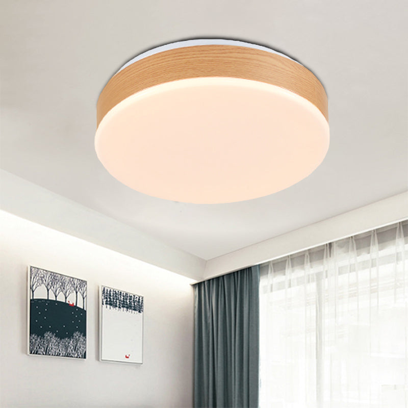 Wood Round Flush Mount Lighting Modernism LED Beige Flush Lamp Fixture for Foyer
