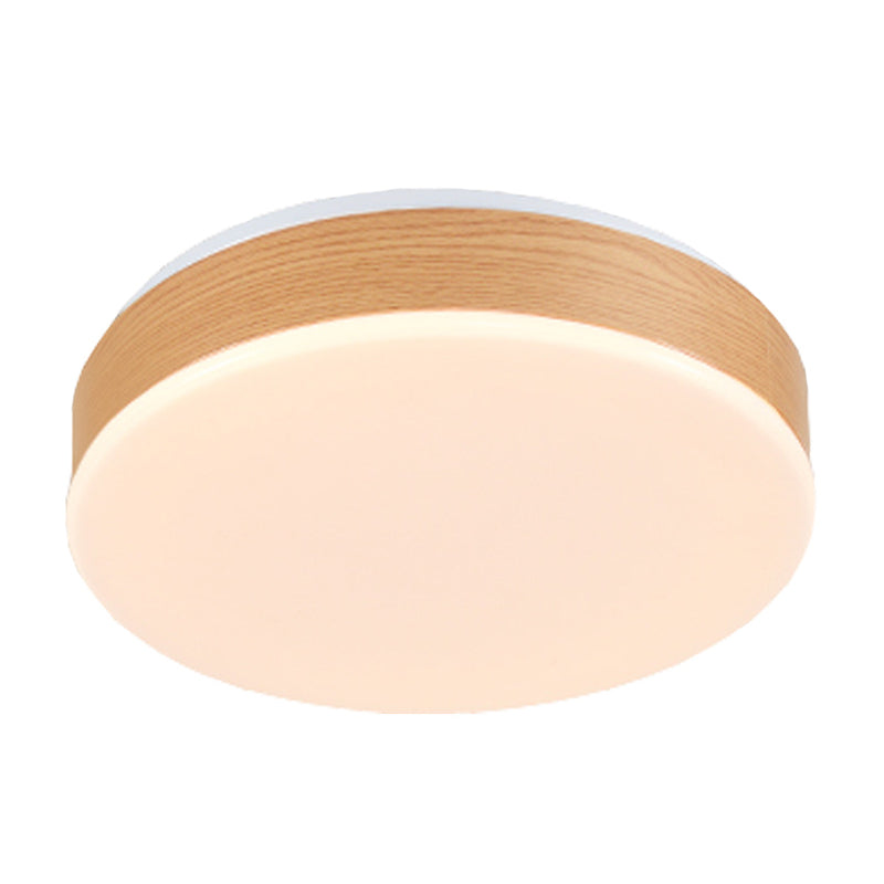 Wood Round Flush Mount Lighting Modernism LED Beige Flush Lamp Fixture for Foyer