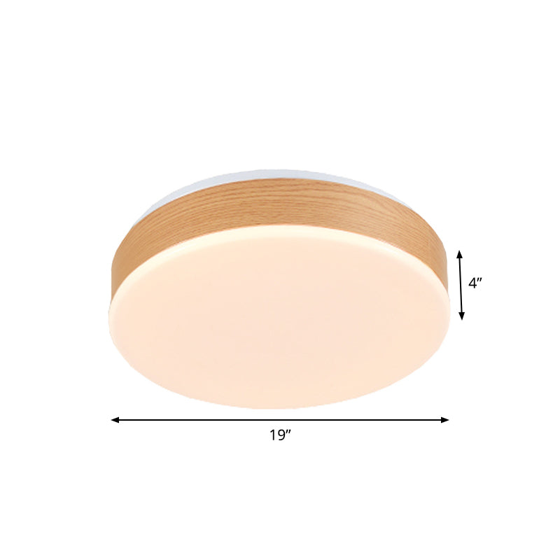 Wood Round Flush Mount Lighting Modernism LED Beige Flush Lamp Fixture for Foyer