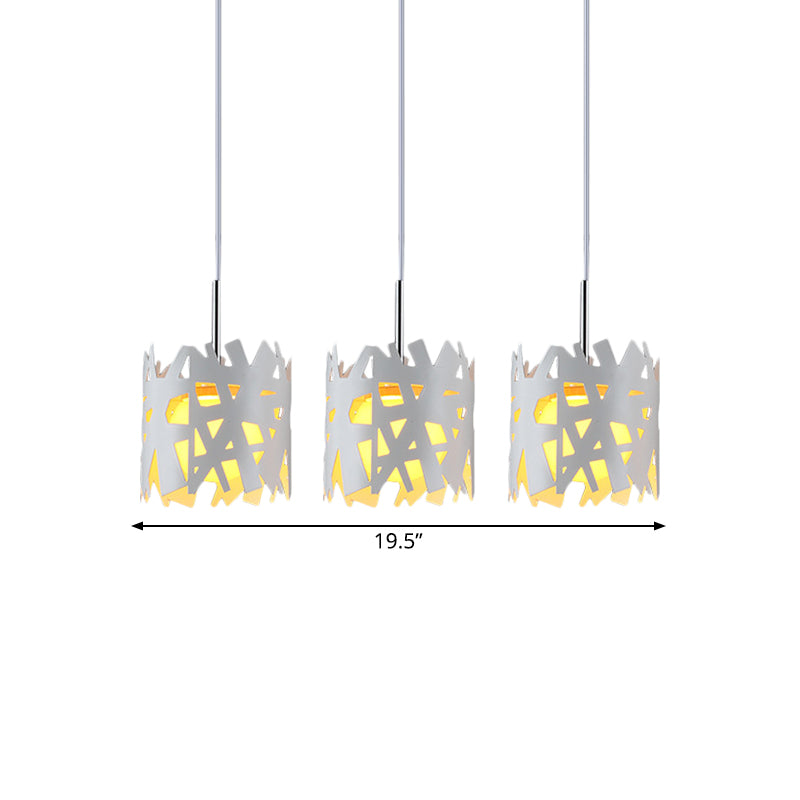 3 lampadine soggiorno multipli sospeso modernista ciondolo bianco con tonalità in ferro cilindri a vuoto, baldacchino lineare