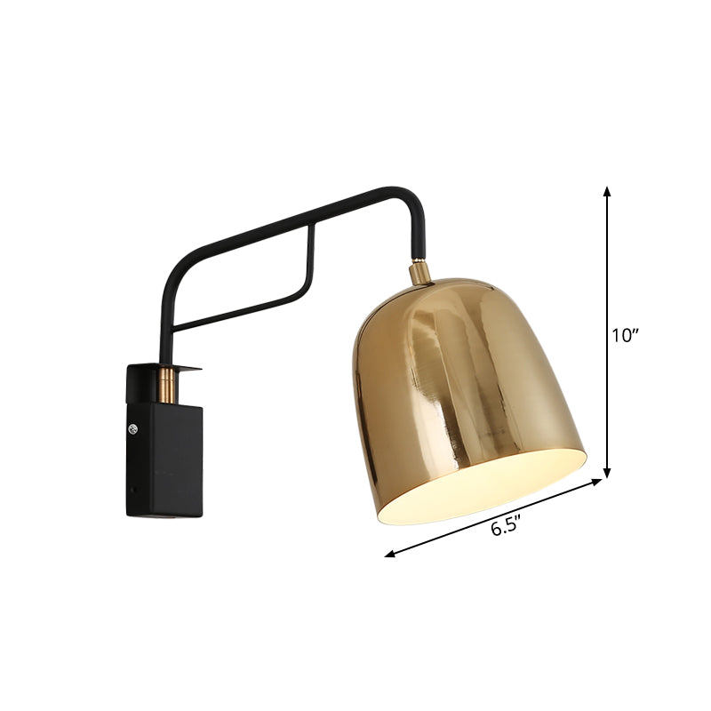 Éclairage d'applications murales de dôme post métal moderne 1 ampoule Black and Gold Mur Mount LAMPE AVEC BALD BRAU