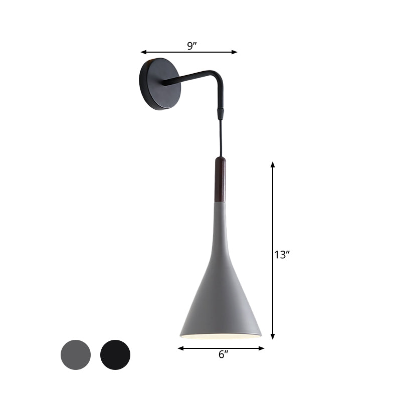 Trechterbed SCONCE LICHTING METALEN 1 LICHT Modernistische wandbevestigingshanger Lamp in zwart/grijs