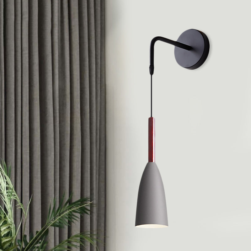 Bullet Shape Wall Mount Hanging Light Modern Iron 1 Bulb Sconce Lamp Fixture in Black/White/Grey for Bedside