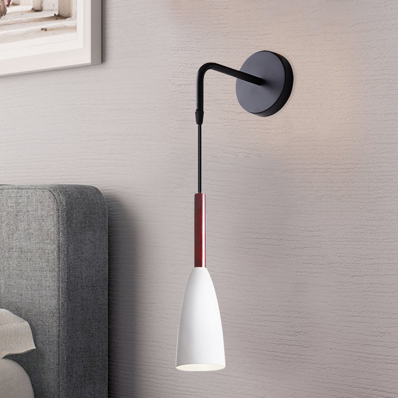 Bullet Shape Wall Mount Hanging Light Modern Iron 1 Bulb Sconce Lamp Fixture in Black/White/Grey for Bedside