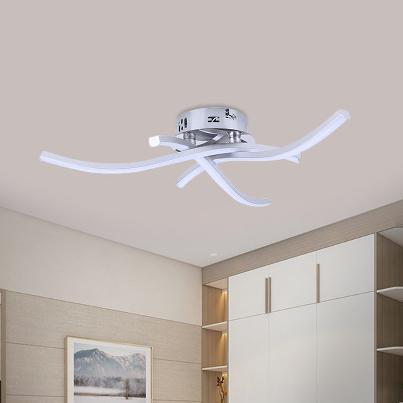 Crossing Wave Semi Flush Ceiling Light Modern Metallic LED Silver Flushmount Lamp in Warm/White Light