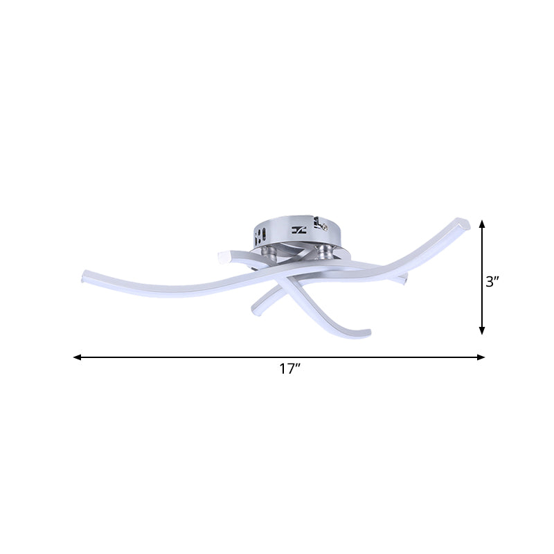 Crossing Wave Semi Flush Ceiling Light Modern Metallic LED Silver Flushmount Lamp in Warm/White Light