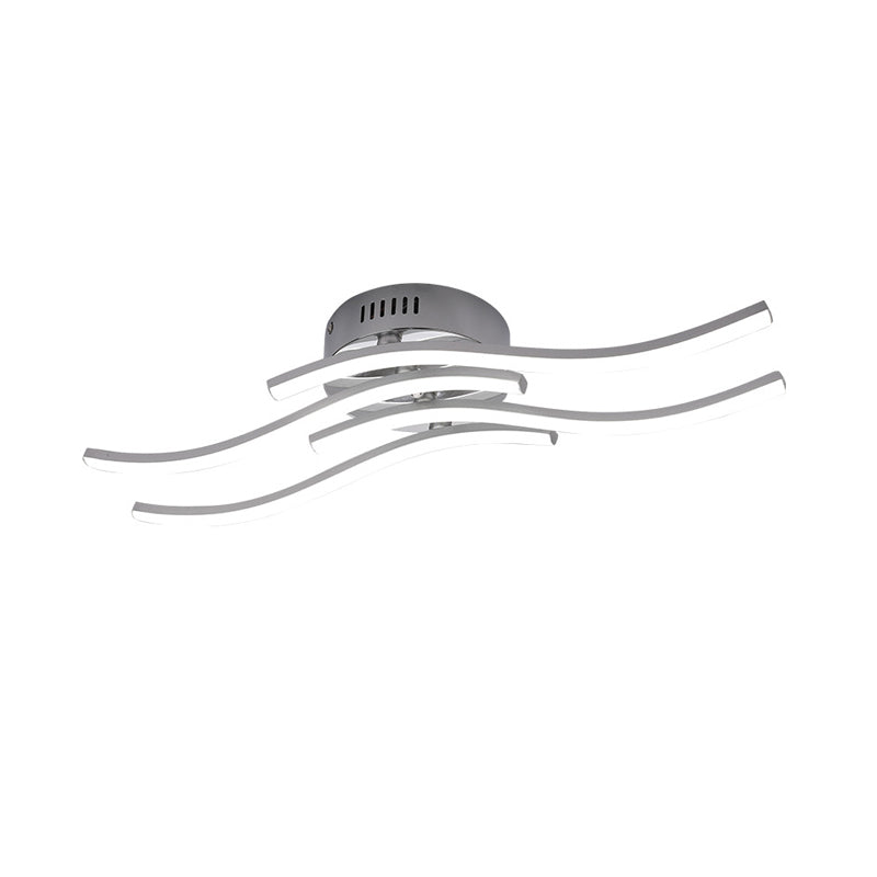 Techo de metal LED simple con acabado en níquel, montaje semiempotrado lineal de 4 ondas, luz blanca cálida para dormitorio