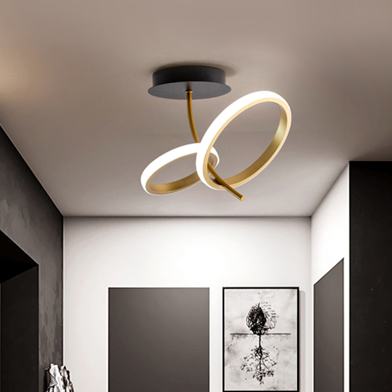 Black and Gold Ring Semi Mount Lighting Postmodern LED Metallic Flush Lamp Fixture