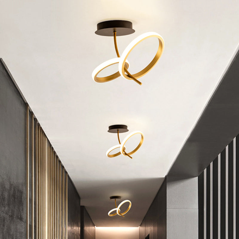 Black and Gold Ring Semi Mount Lighting Postmodern LED Metallic Flush Lamp Fixture
