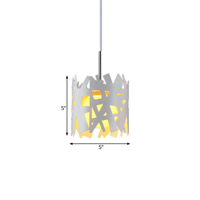 Iron Cylinder Cage Drop Pendant Light Modern 1 Bulb White Finish Ceiling Suspension Lamp