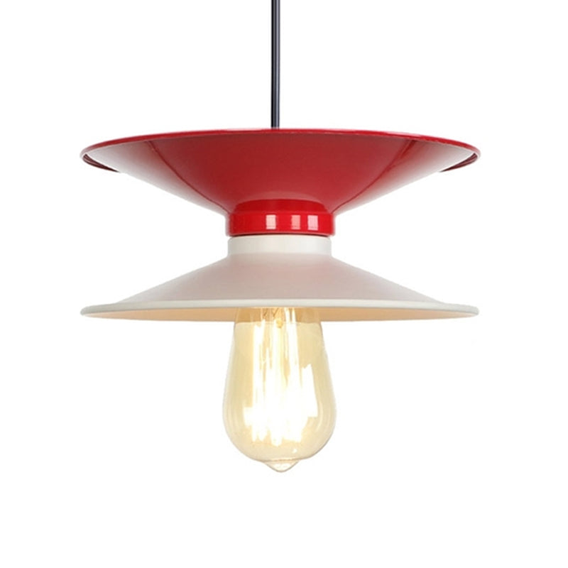 Metal Double Saucer Ceiling Hang Fixture Modern 1 Bulb White and Red Pendant Lamp Kit