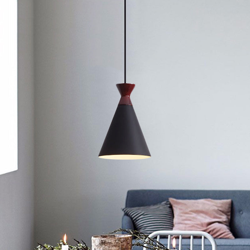 Wide Flare Drop Pendant Light Modernist Iron 1 Head Bedside Suspension Lamp in Black/Grey/White
