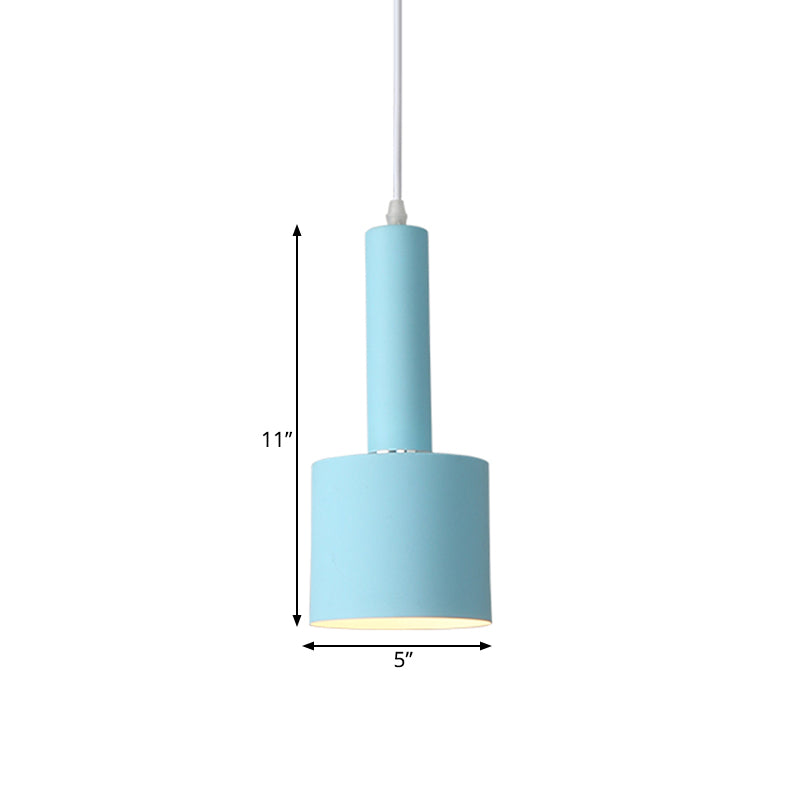 2-Layer Tube Metal Hanging Light Kit Macaron 1 Light Blue Finish Ceiling Pendant Lamp over Table