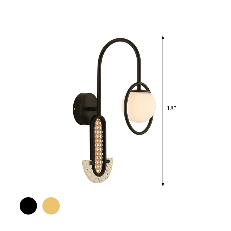 Opal Glass Ball Mur Murn Gronce Lighting Designer 1-Light Gold / Black Finish Mur Wall Mount Lampe avec bague