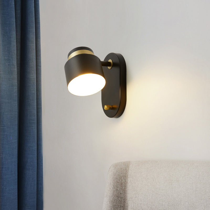 Metalen kleine trommelwandbevestiging verlichting Moderne 1 kop Zwart en goud LED Roteerbare SCONCE LAMP
