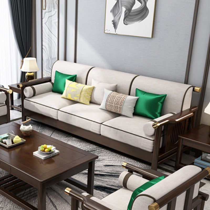 Contemporary Solid Wood Frame Cotton Blend Sofa in Brown For Living Room