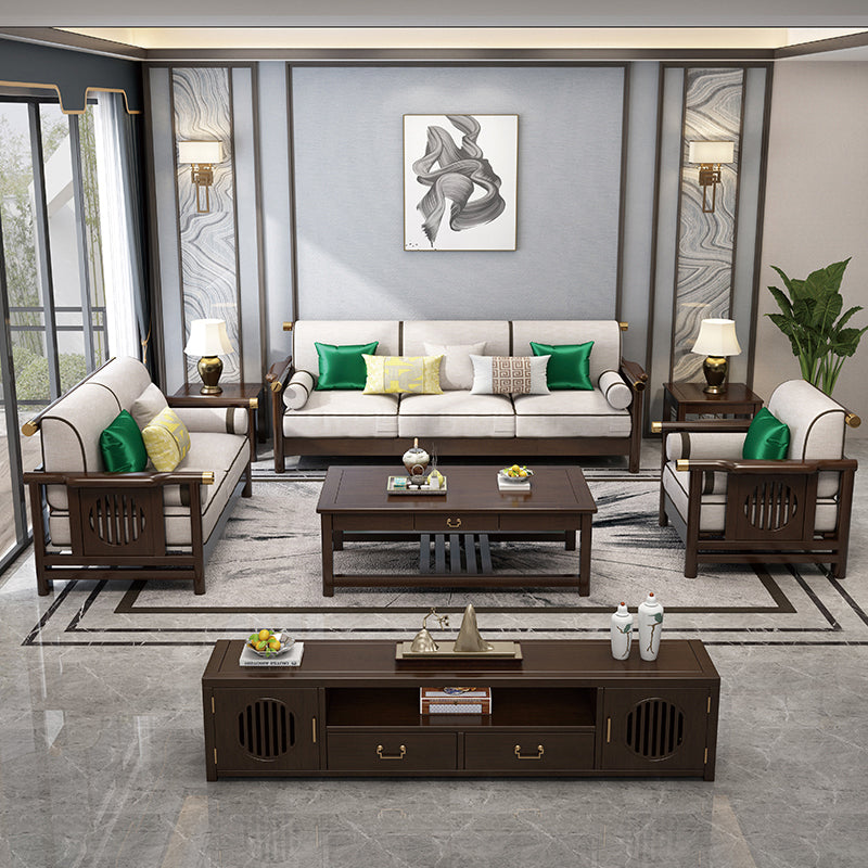 Contemporary Solid Wood Frame Cotton Blend Sofa in Brown For Living Room