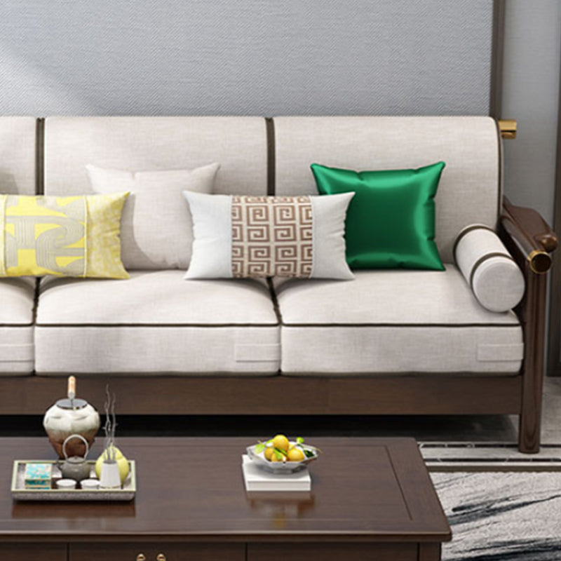 Contemporary Solid Wood Frame Cotton Blend Sofa in Brown For Living Room