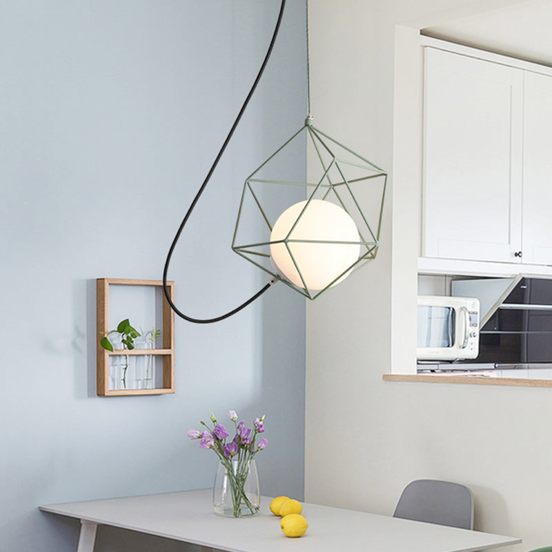 Cage de fil de fer de plafond de fer Hangage macaron 1 tête blanc / orange / verte finition pendulum lumière sur table