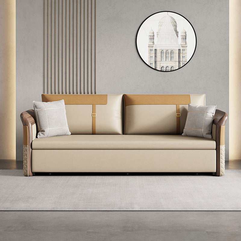 Contemporary Bonded Leather Sleeper Sofa with Pillow Back and Flared Arms