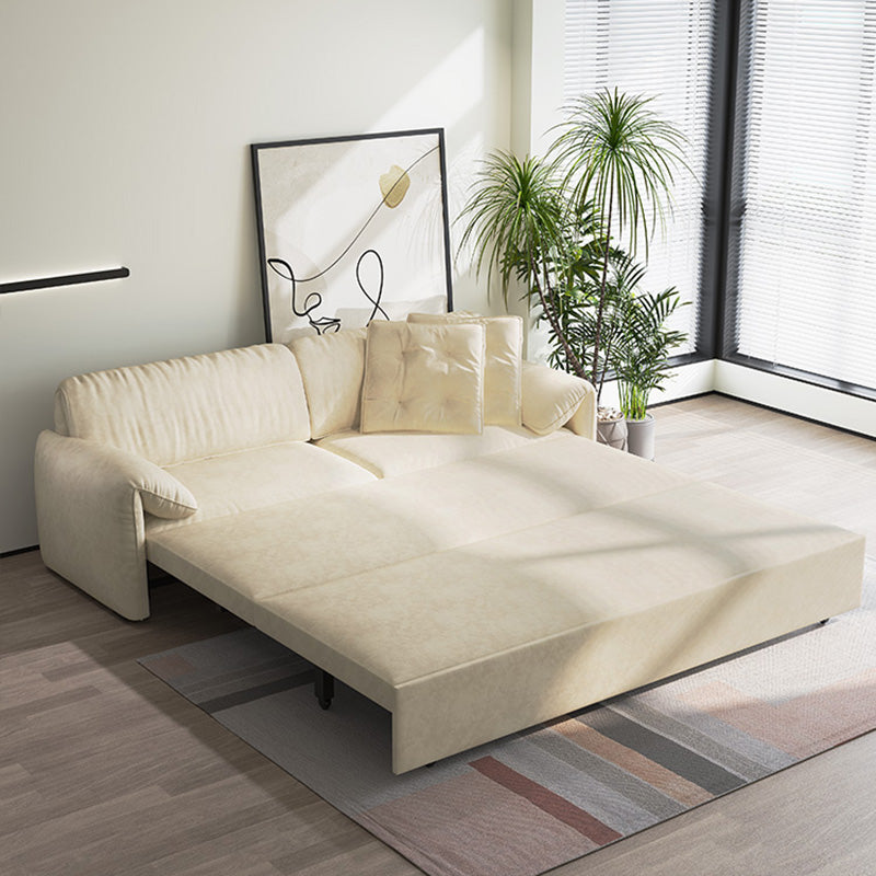 Glam Style White Futon Sleeper Sofa Bed in Velvet with Storage