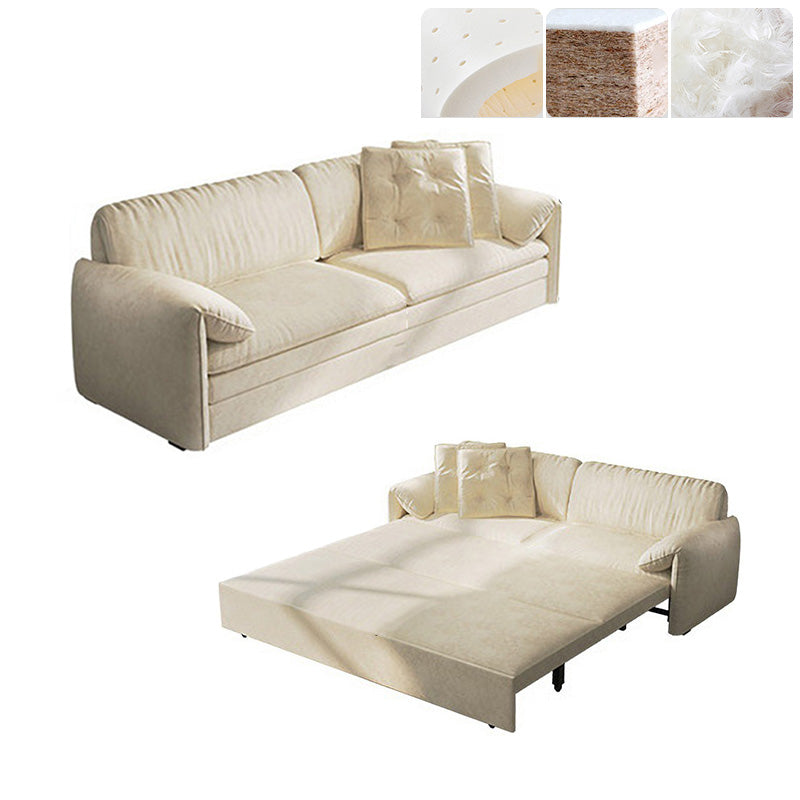 Glam Style White Futon Sleeper Sofa Bed in Velvet with Storage