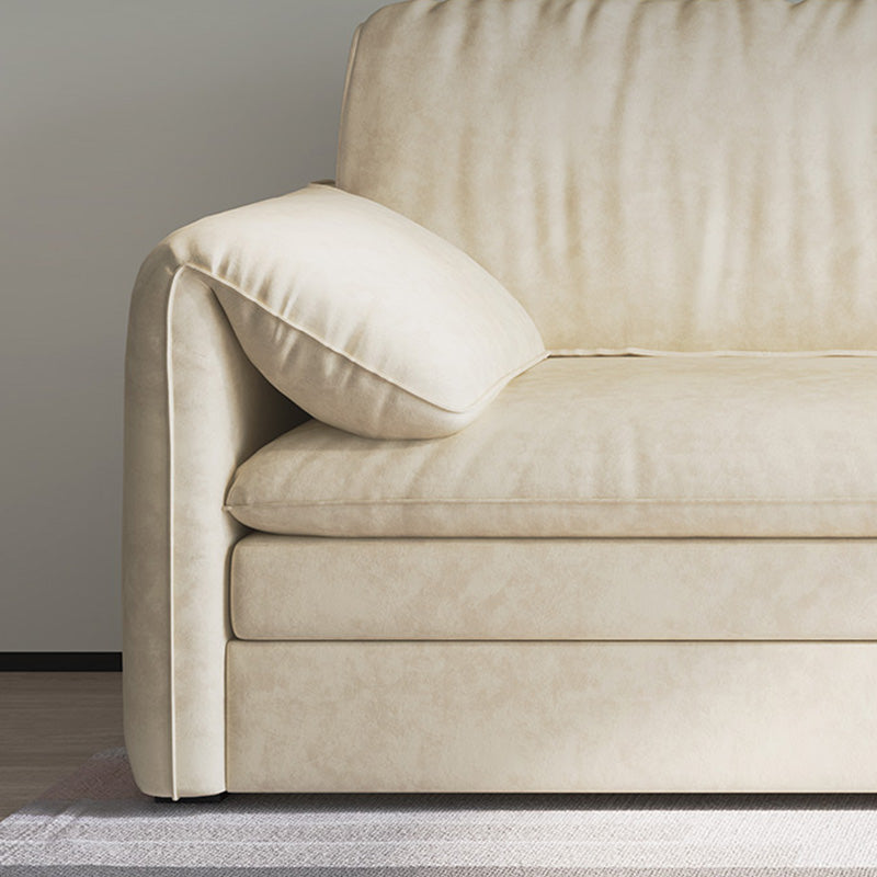 Glam Style White Futon Sleeper Sofa Bed in Velvet with Storage