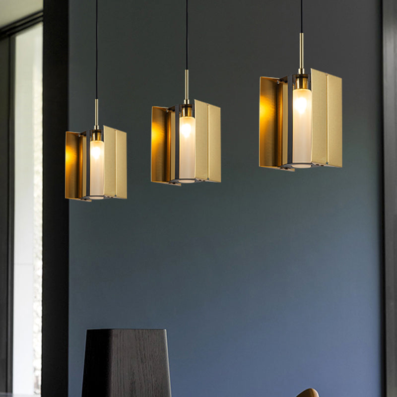 Geometric Bedside Pendant Lighting Metal 1 Light Post Modern LED Hanging Lamp in Gold