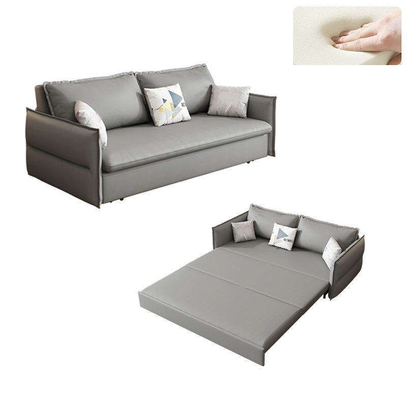 Contemporary Grey Bonded Leather Sleeper Sofa with Storage and Square Arms
