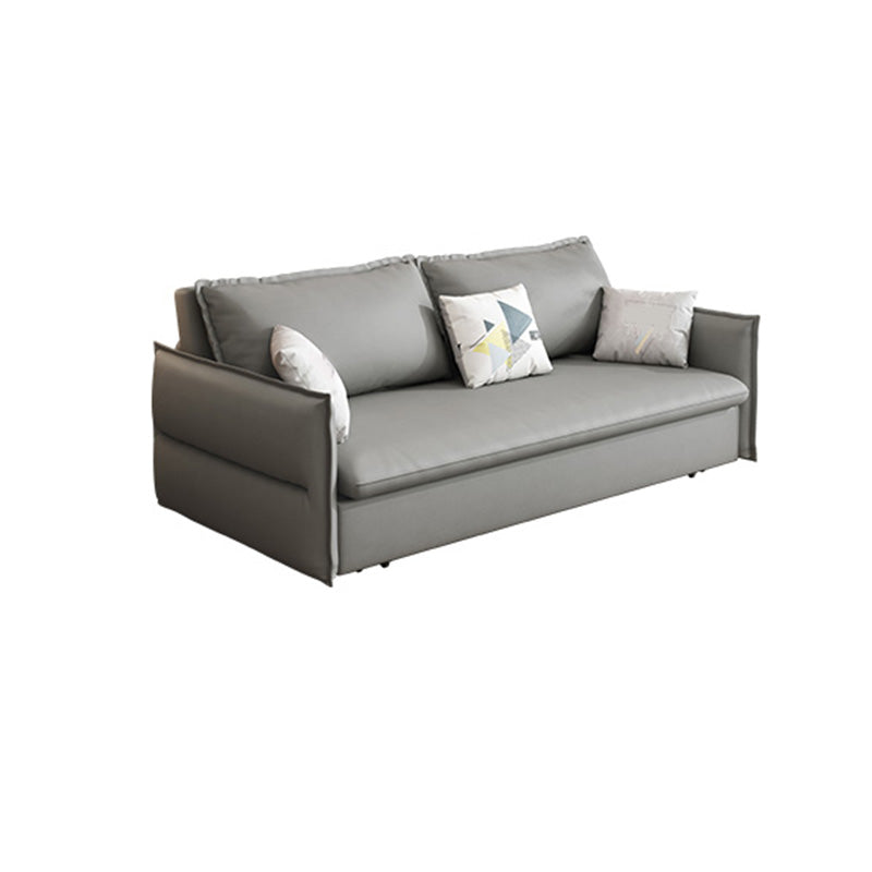 Contemporary Grey Bonded Leather Sleeper Sofa with Storage and Square Arms
