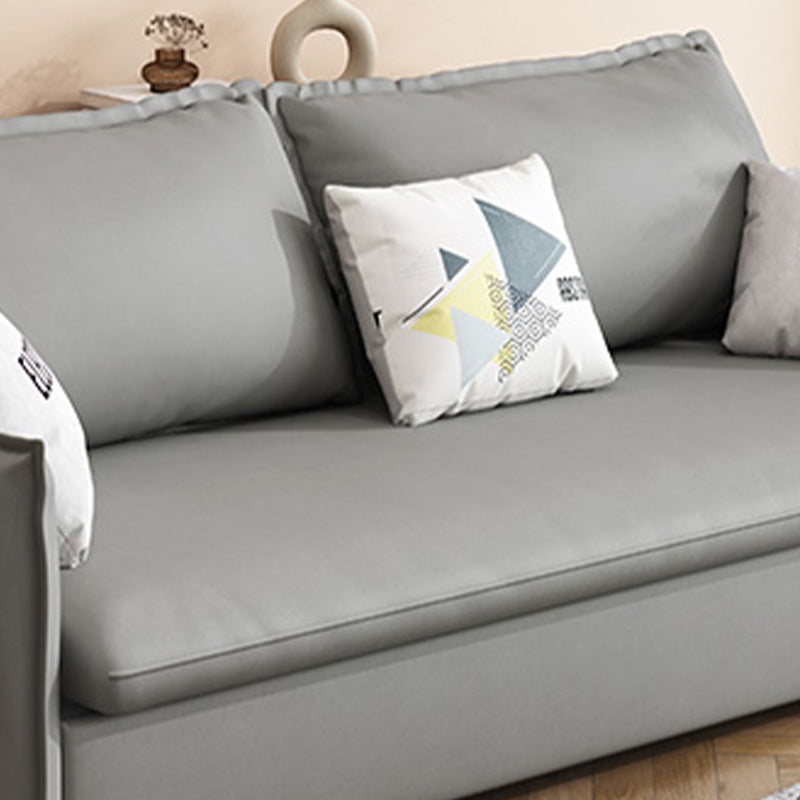Contemporary Grey Bonded Leather Sleeper Sofa with Storage and Square Arms